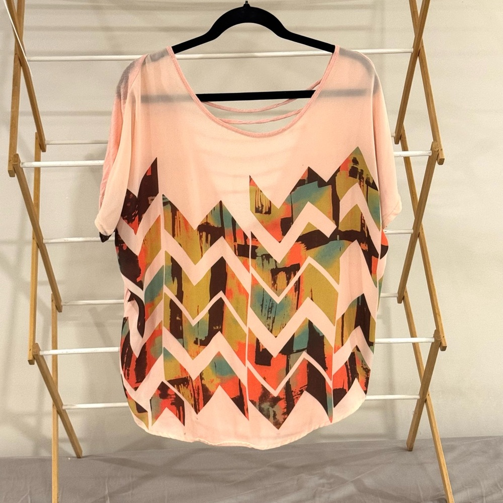 Daytrip Chevron Oversized Slouchy Short Sleeve Top - Multicolor